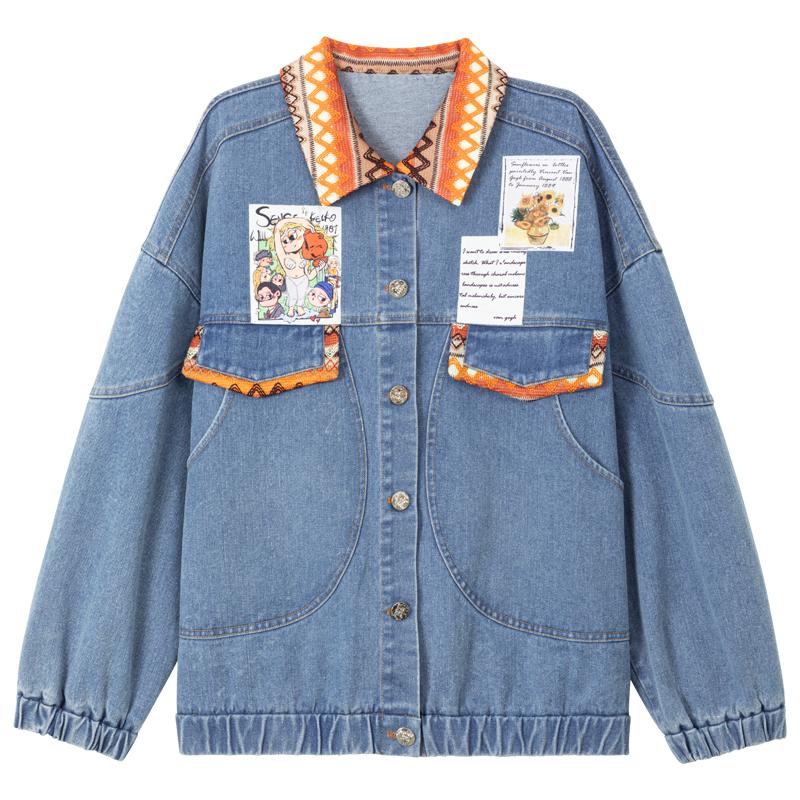 KEIKO 少年感织花蝴蝶结饰牛仔外套秋冬新款巨好看的廓形棉服夹克