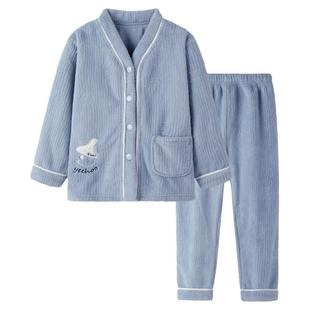 英氏儿童保暖睡衣春秋冬珊瑚绒加厚男女童家居服套装2025新款A类