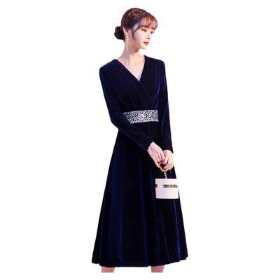 丝绒晚礼服秋冬季长袖连衣裙