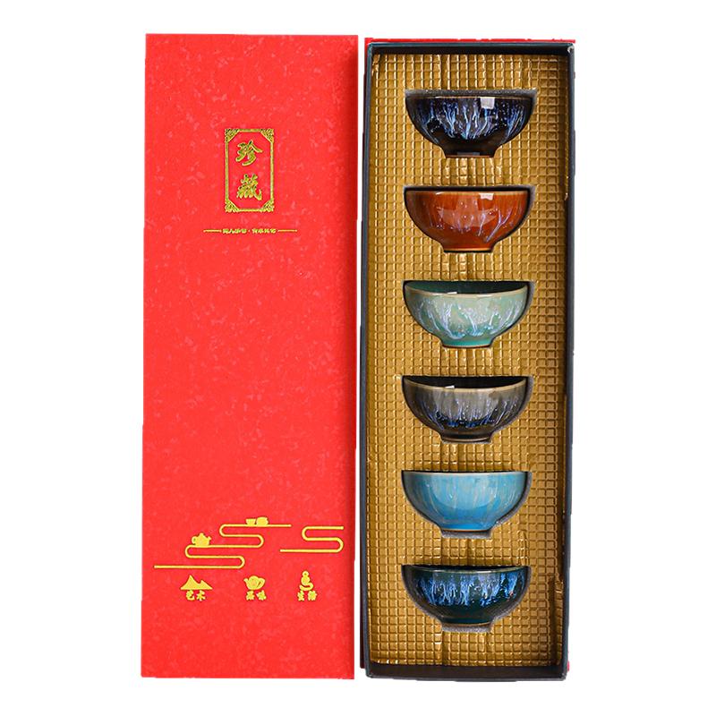 窑变拉丝茶杯6只陶瓷小茶碗套装