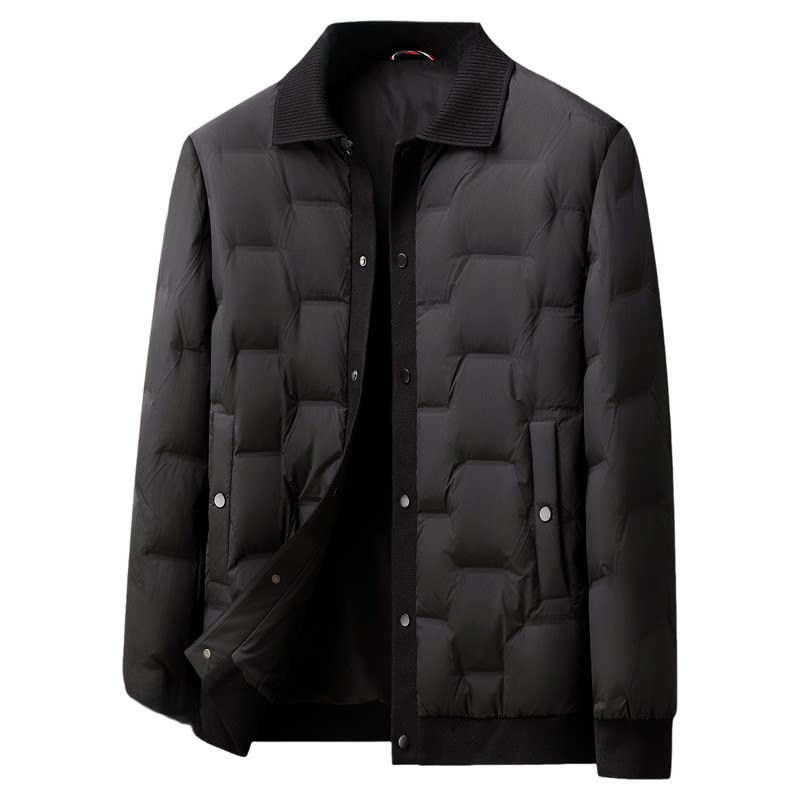 针织翻领羽绒服男加肥加大