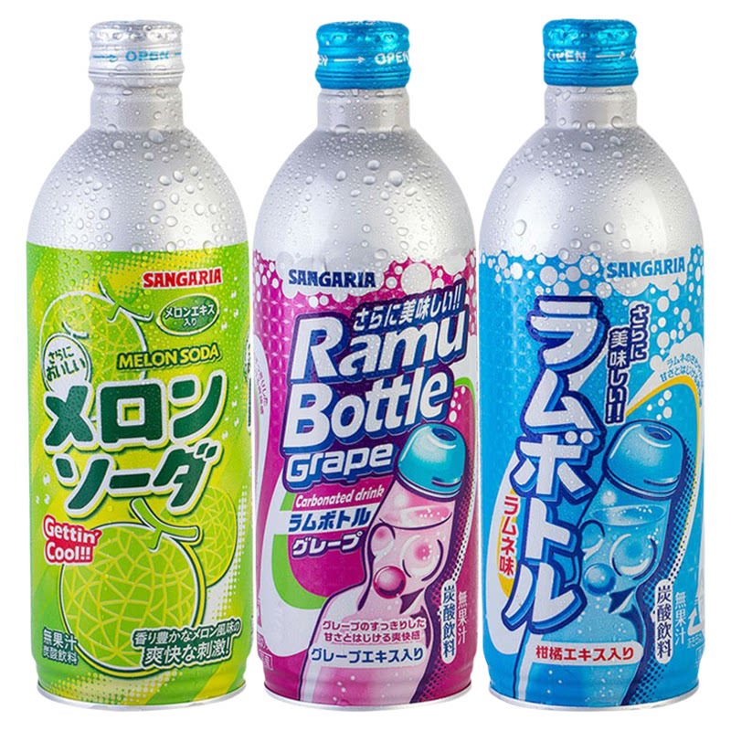 日本进口三佳丽波子汽水sangaria三佳利葡萄味哈密瓜果味碳酸饮料