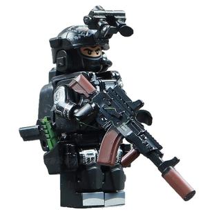 特种兵军事人仔积木幽灵特警海豹突击队警察小人重装士兵拼装玩具