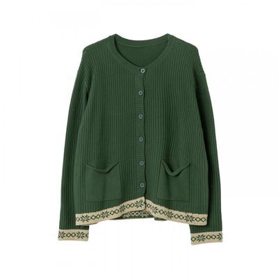 宝诗黎圆领提花毛衣开衫