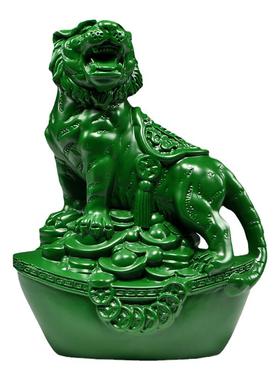 实木绿色老虎摆件家居客厅装饰品