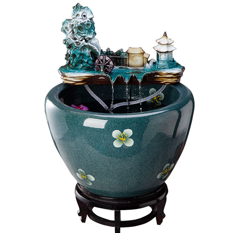 大号陶瓷流水鱼缸客厅加湿器喷泉