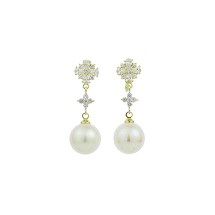 「花雪」气质长款粉光珍珠气质耳环蚊香盘耳夹无耳洞耳饰女耳钉银