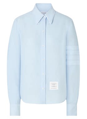 [6期免息][早秋新品]THOM BROWNE 女士成衣染色四条纹亚麻衬衫