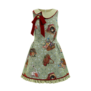 LaceMade 莓莓花篮 法式复古田园可爱甜美日常修身撞色短款连衣裙