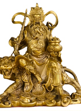 纯铜武财神赵公明供奉骑虎摆件