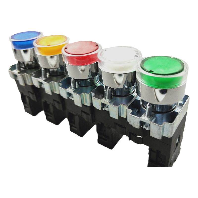 22mm按钮开关点动带LED灯银点