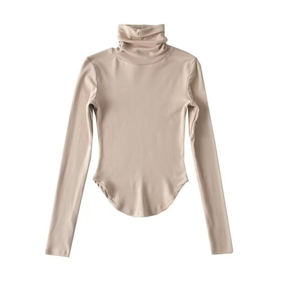 2025新款磨毛加绒咖啡色T恤