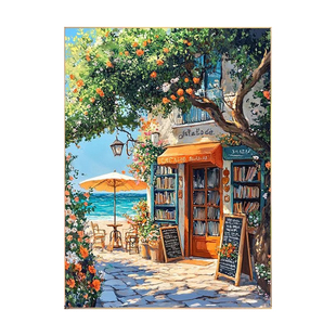 海边书店宫崎骏风格客厅装饰画治愈系风景餐厅咖啡厅氛围挂画摆画