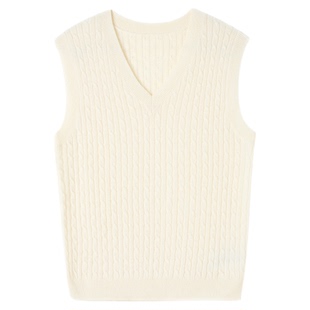 思诺芙德V领绞花山羊绒新年红马甲女秋冬无袖针织背心学院风外搭