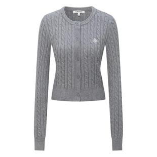 CLIMAX VISION复古麻花软糯亲肤短款开衫毛衣十字刺绣显瘦针织衫