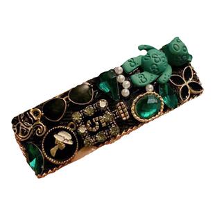 韩版重工满钻绿色兔子发夹小香风复古刘海BB夹刘海日韩一字夹发饰