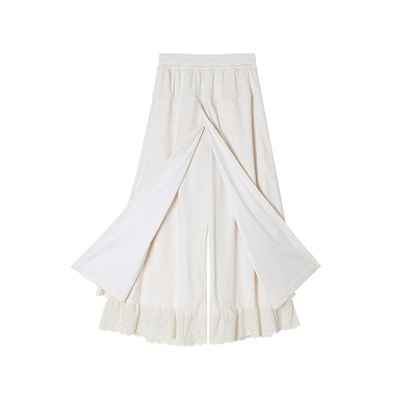 假两件加绒蕾丝花边裙裤女阔腿裤