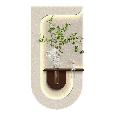 创意水培绿植入户门玄关装饰画奶油风双层砂岩带灯光走廊过道挂画