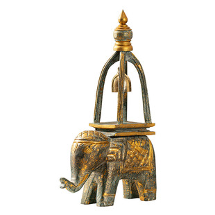 泰国木雕工艺品大象铜铃摆件家居客厅电视酒柜桌面禅意装饰品摆设