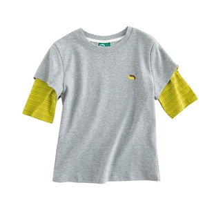 riverstone plus圆领假两件上衣女2025年春季修身拼接正肩长袖T恤