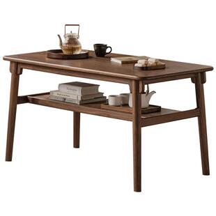 方迪实木双层茶几黑胡桃木泡茶桌家用小户型茶台新中式客厅高茶几