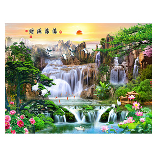 贴画墙贴壁画壁纸自粘墙纸中式客厅山水画风水年画装饰电视背景墙