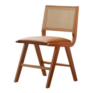 北欧实木餐椅家用小户型餐厅超纤皮凳子日式樱桃木藤编椅靠背椅子