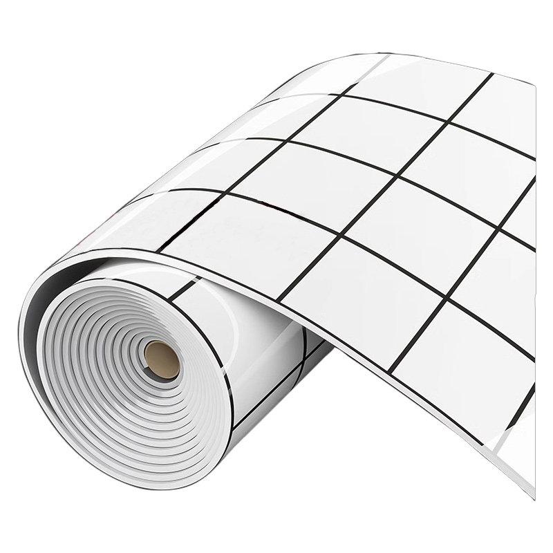厨房墙面防油防火耐高温贴纸仿瓷砖墙贴自粘铝塑板黑白格护墙板厚