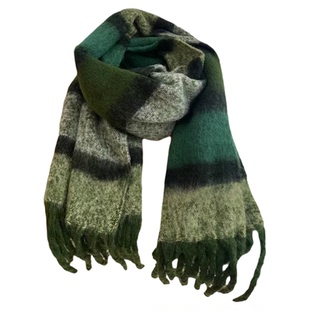 围巾女冬季2025新款秋氛围感条纹复古渐变初中生加厚保暖小众围脖