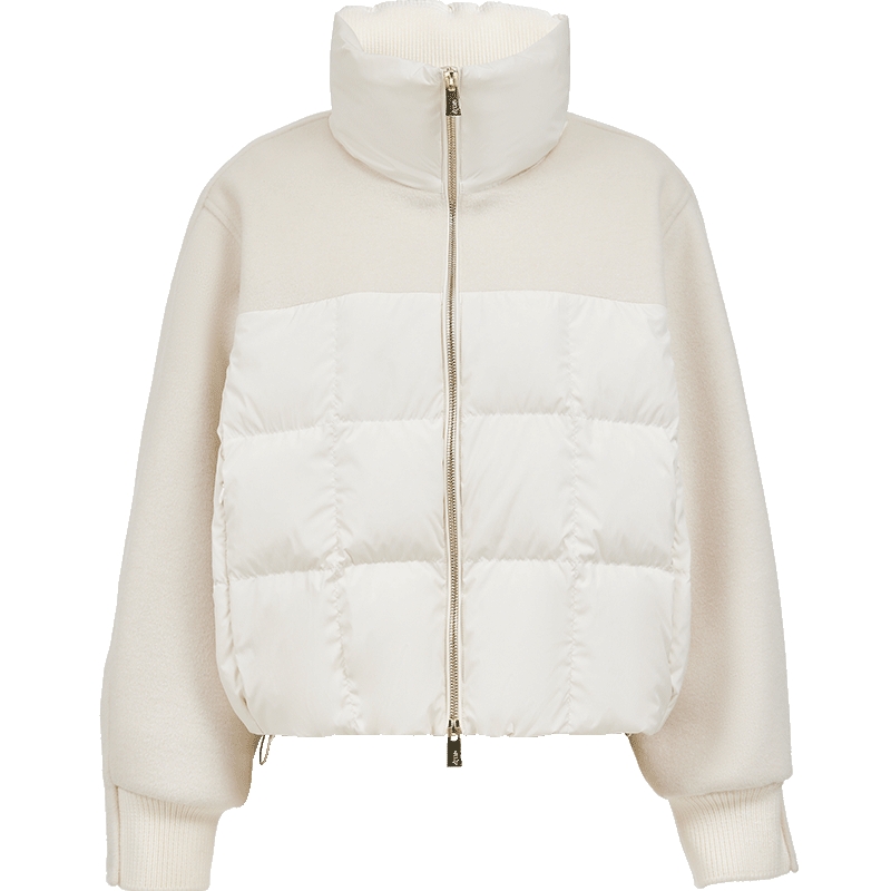 ONLY2025冬季新款90白鸭绒毛呢拼接设计立领宽松短款羽绒服女