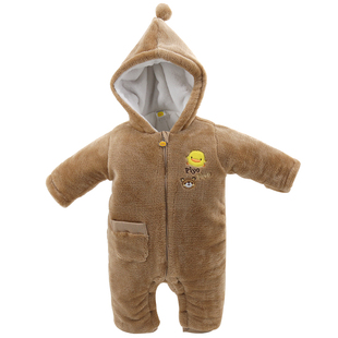 反季清仓黄色小鸭婴儿连体衣男女宝宝爬服加厚款外套夹棉服珊瑚绒