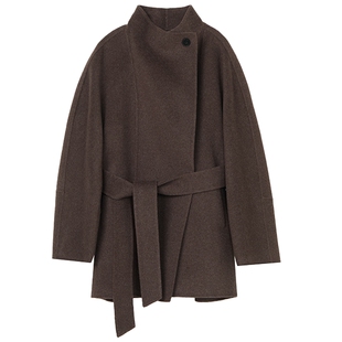 【纯羊毛】LANCY/朗姿2025冬新款双面呢中长款大衣立领毛呢外套女