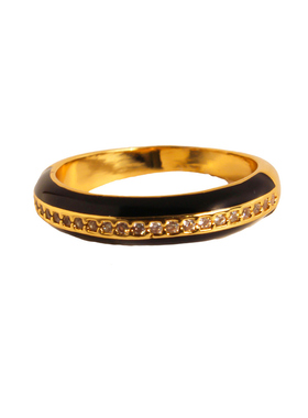 青岛出口原创黑金珐琅简约百搭戒指锆石滴釉白色指环叠戴细款戒指