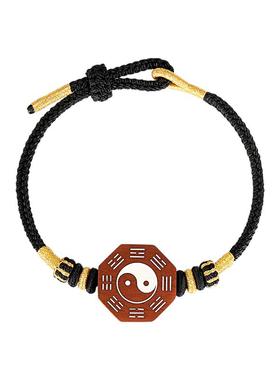 雷击枣木镶银八卦反光手串