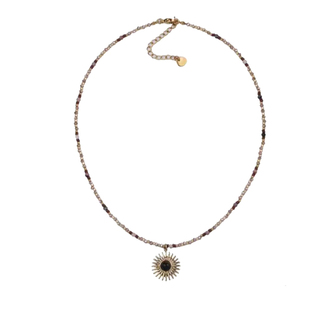 太阳虎眼石项链女款2025新款天然石锁骨链高级感串珠配饰叠带颈链