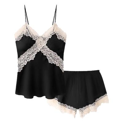 性感蕾丝缎面雪纺吊带短裤睡衣