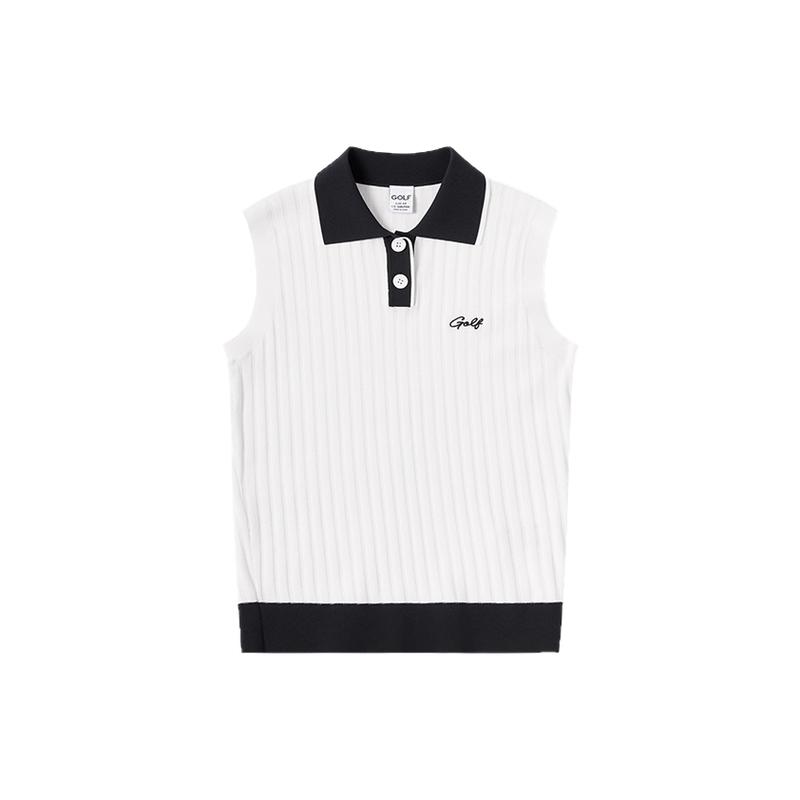 GOLF高尔夫女装Polo领针织衫夏季新款竖纹T恤修身显瘦无袖上衣女