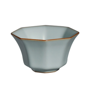 青澹汝窑八方杯主人杯茶杯单杯复古茶盏景德镇陶瓷汝瓷品茗杯开片