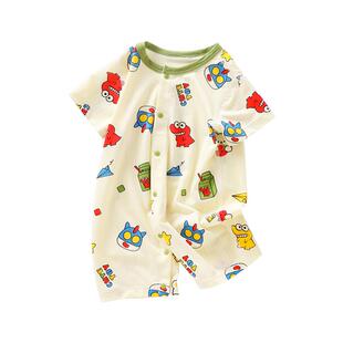 宝宝短袖连体衣夏季薄款哈衣男女新生儿爬服婴儿莫代尔外出服睡衣