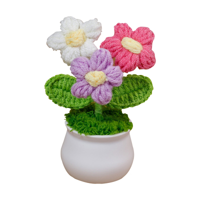 仿真植物盆景手工编织毛线花束