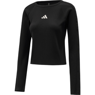 滔搏adidas阿迪达斯女子修身针织圆领上衣运动休闲长袖T恤KZ1254