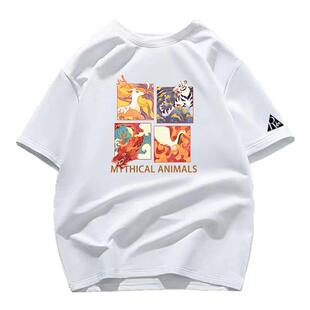 法国公鸡短袖t恤男士夏季2026新款美式复古重磅体恤薄款宽松半袖T