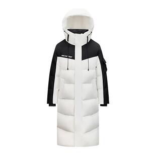 鸭鸭羽绒服男女同款2025年冬新品过膝长款拼色连帽加厚保暖外套S