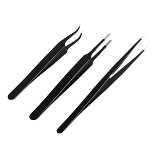 得力不锈钢镊子弯头细尖头平头防磁化小镊子夹小夹子维修工具套装