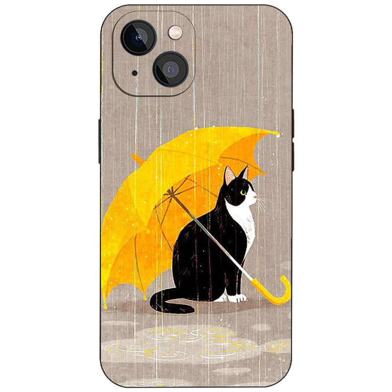 雨中静坐黑白撑伞小猫氛围感柔和日系文艺风磨砂硅胶手机壳适用iPhone17ProMax苹果16小众个性防摔磁吸保护套