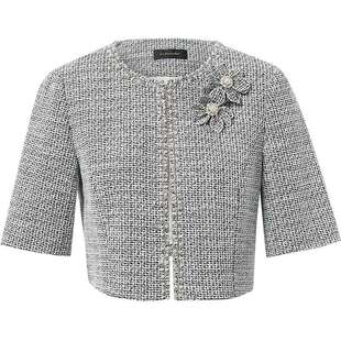 La Koradior拉珂蒂春季新款法式香风气质短款外套圆领钉珠短上衣