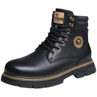 【铠神】骆驼2025秋冬季工装真皮高帮马丁靴男款黑色防滑雪地加绒