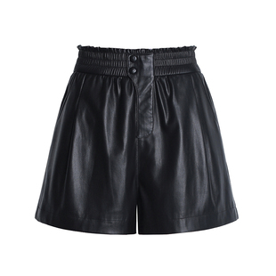 海宁真皮皮裤女2025秋冬新款高腰阔腿短裤绵羊皮百搭大码外穿靴裤