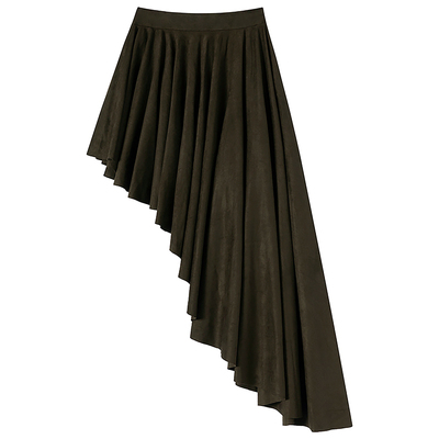 斜向不规则褶皱麂皮半裙