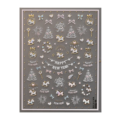 茉季新年小马玻璃碎烫金蝴蝶结美甲贴纸防水指甲贴装饰饰品M1323